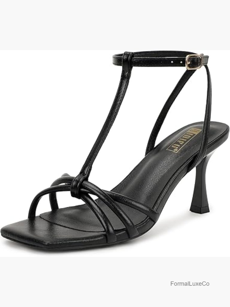 Strappy Kitten Heel Sandals With Adjustable Ankle Strap, Square Toe, Slingback